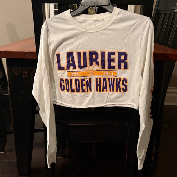 Tops - Laurier Golden Hawks White Long Sleeve Crop Top